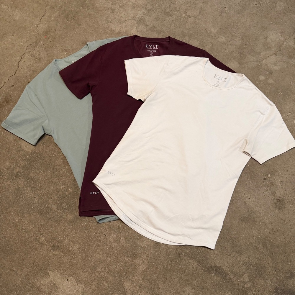 Lot of 3 BYLT Premium Basics T-Shirt Bundle Mens Small Multi Drop-Cut Lux Split
